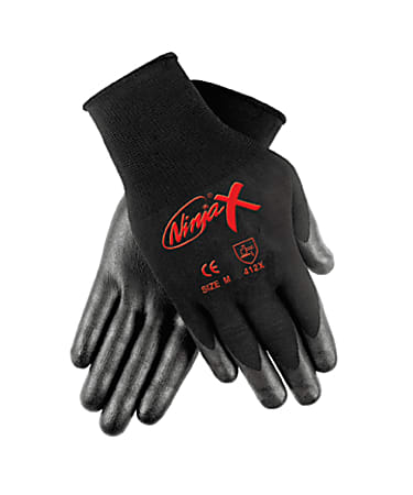MCR Safety Ninja X Nylon Safety Gloves - Small Size - Nylon, Lycra, Polymer - Black - Anti-bacterial - For Material Handling, Construction, Landscape - 2 / Pair