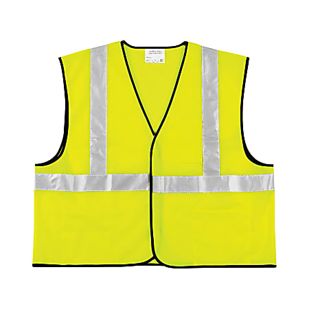 Class 2 Safety Vest, Fluorescent Lime w/Silver Stripe, Polyester, 2X