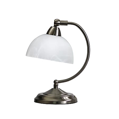 Elegant Designs Mini Modern Bankers Desk Lamp, 11"H, White Marble Shade/Brushed Nickel Base