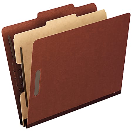 Pendaflex® Pressboard End-Tab Classification Folder, 1 Divider, Letter Size, Red, Box Of 10