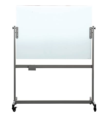 U Brands Magnetic Glass Dry-Erase Whiteboard With Rolling Easel, Frosted White, 35" X 47"