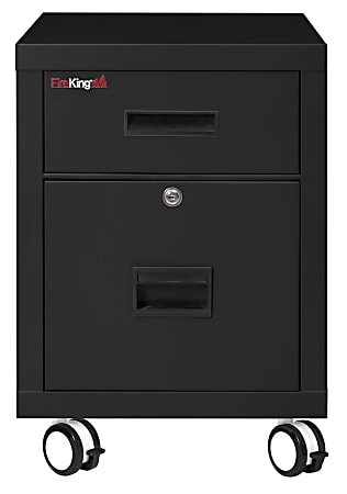 FireKing 18"W Vertical 2-Drawer Mobile Locking Fireproof File Cabinet, Metal, Black, White Glove Delivery