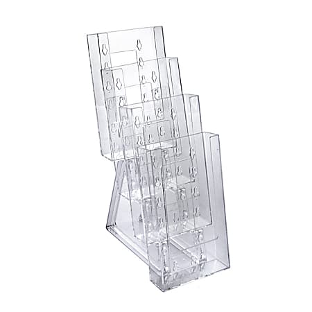 Azar Displays 4-Pocket Crystal Styrene Tiered Modular Brochure Holders, 13 1/4"H x 4 1/2"W x 7 1/2"D, Clear, Pack Of 2