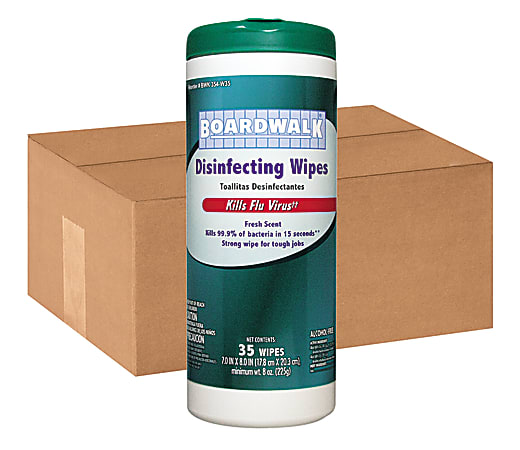 Boardwalk Disinfecting Wipes, Fresh Scent, 8" x 7", 35 Wipes Per Canister, Case Of 12 Canisters