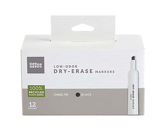 Office Depot Brand Low Odor Dry Erase Markers Chisel Point Black Pack Of 12  - Office Depot