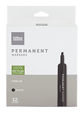 Office Depot® Brand Permanent Markers, Chisel Point, 100% Recycled, Black Ink, Pack Of 12
