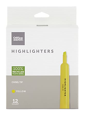 Office Depot® Brand Chisel-Tip Highlighters, 100% Recycled, Fluorescent Yellow, Pack Of 12