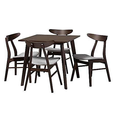 Baxton Studio Britte Dining Set, 29-9/16”H x 31-1/2”W x 31-1/2”D, Light Gray/Dark Brown