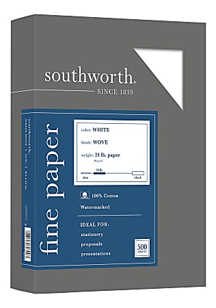 Southworth® 100% Cotton Business Paper, 8 1/2" x 11", 24 Lb, 100% Recycled, White, Box Of 500