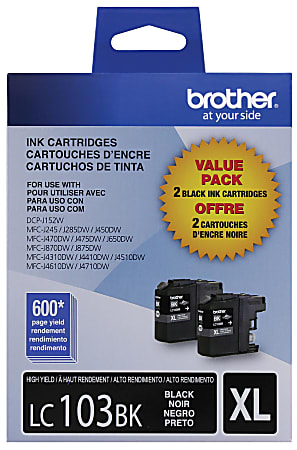 Brother LC103 Black High-Yield Ink Cartridges, Pack Of 2, LC1032PKS