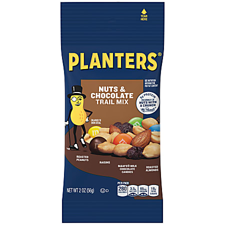 Planters&reg; Nuts &amp; Chocolate Trail Mix Bags, 2 Oz, Pack Of 72 Trail Mix Bags