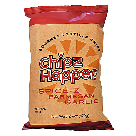 Chipz Happen Tortilla Chips, Parmesan Garlic, 6 Oz, Pack Of 12