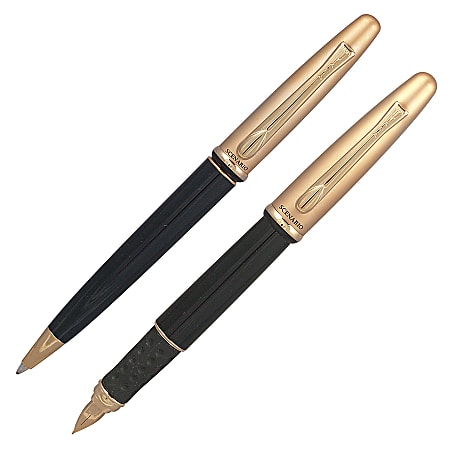 Yafa® Scenario™ Fountain Pen And Ballpoint Pen Set, Medium Point, 1.0 mm, Black Barrel, Assorted Ink Colors