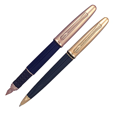 Yafa® Scenario™ Fountain Pen And Ballpoint Pen Set, Medium Point, 1.0 mm, Blue Barrel, Assorted Ink Colors