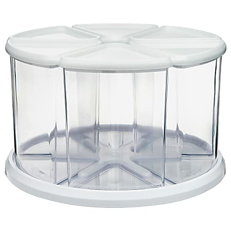 Deflecto Rotating Carousel Organizer - 6 Compartment(s) - 6.6" Height - Clear, White - 1 Each