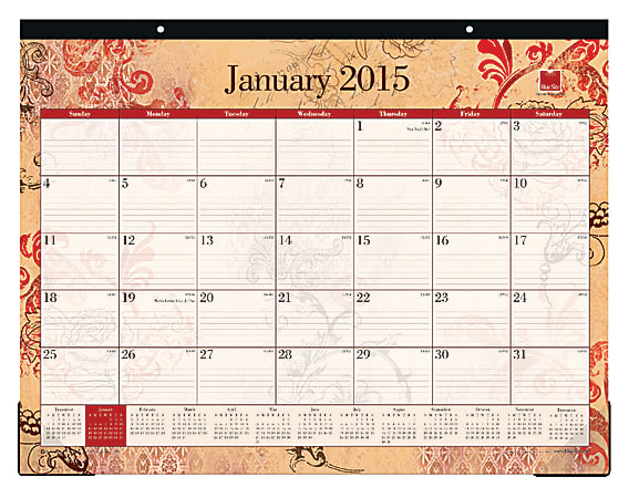 Blue Sky® 50% Recycled Desk Pad Calendar, 22" x 17", Heather, January-December 2015