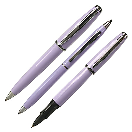Aldo Domani 3-Piece Pen Set, Medium Point, 1.0 mm, Purple Barrel, Black Ink