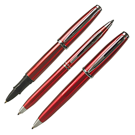 Aldo Domani 3-Piece Pen Set, Medium Point, 1.0 mm, Red Barrel, Black Ink