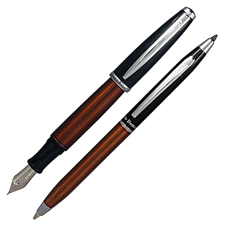 Aldo Domani 2-Piece Pen Set With Fountain/Mini Ballpoint Pen, 1.0 mm, Medium Point, 2-Tone Brown/Black Barrel, Black Ink