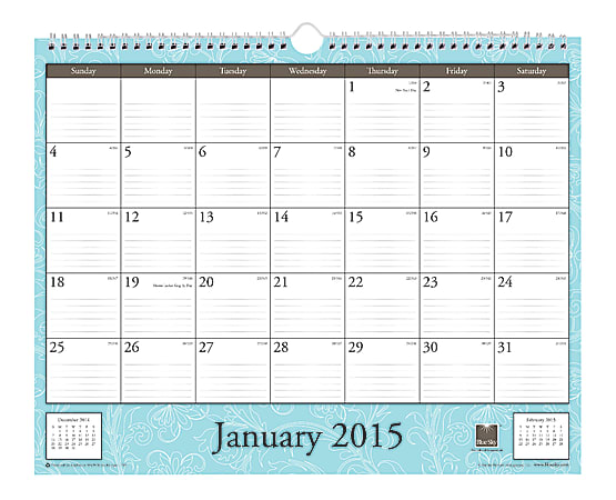 Blue Sky™ Monthly Wall Calendar, 15" x 12", 50% Recycled, Knightsbridge, January–December 2015