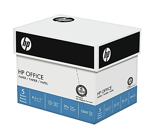 HP Inkjet Paper, Letter Size Paper, 92 Brightness, 20 Lb, White, 2,500 Sheets Per Ream, Case Of 5 Reams