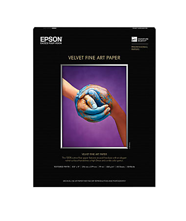 Epson® Velvet Fine Art Paper, Letter Size (8 1/2" x 11"), White, Ream Of 20 Sheets