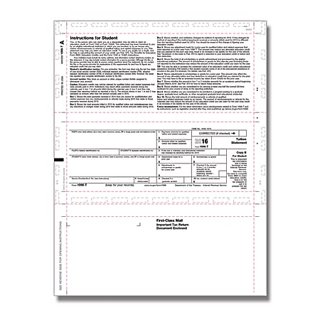 ComplyRight 1098-T Inkjet Pressure-Seal Z-Fold Tax Forms, Copy B For Students' Records, 8 1/2" x 11", Pack Of 500 Forms
