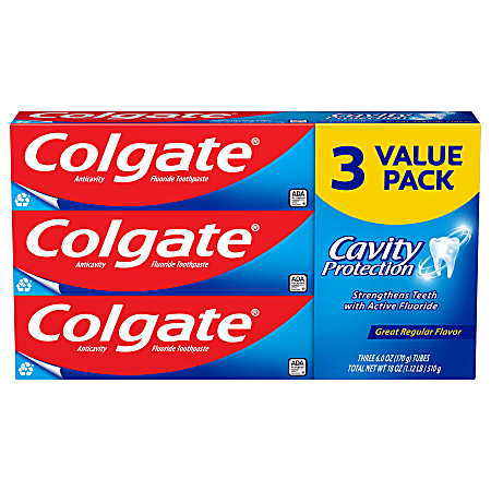 Colgate Cavity Protection Toothpaste With Fluoride, 6 Oz, Pack Of 3 Tubes