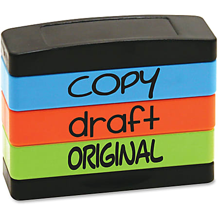 U.S. Stamp & Sign Copy Message Stamp Set, "COPY, DRAFT, ORIGINAL", Assorted Colors
