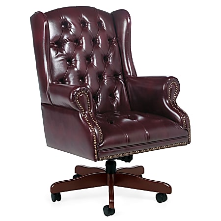 Global® Traditional™ Series High-Back Faux Leather Chair, 44 1/2"H x 29"W x 30"D, Mahogany Frame, Oxblood Burgundy Vinyl