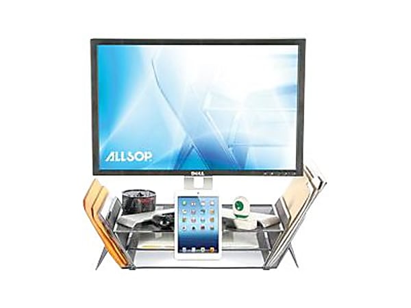 Allsop DeskTek Monitor Stand with Storage Areas, Shelf, and Phone Mount - 30645 - 40 lb Load Capacity - Raises monitor 4" - 20.3" Width - Desktop - Metal - Gray