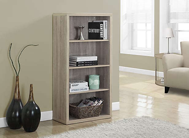 Monarch Specialties Adjustable 3-Shelf Bookcase, Natural