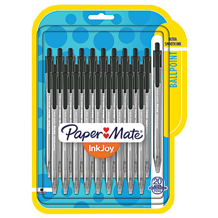 Paper Mate® InkJoy® 100RT Retractable Ballpoint Pens, Medium, 1.0 mm, Black, Pack Of 20