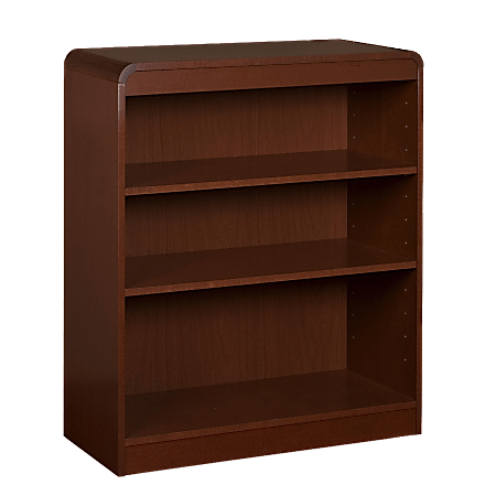 Lorell® Radius Hardwood Veneer Bookcase, 3 Shelves, 36"H x 36"W x 12"D, Mahogany