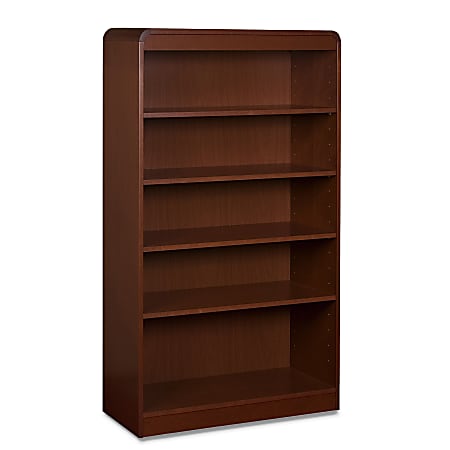 Lorell® Radius Hardwood Veneer Bookcase, 5 Shelves, Mahogany
