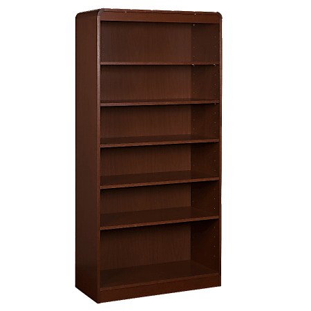 Lorell® Radius Hardwood Veneer Bookcase, 6 Shelves, 72"H x 36"W x 12"D, Mahogany