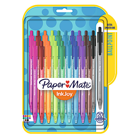 Paper Mate® InkJoy® 100RT Retractable Ballpoint Pens, Medium, 1.0 mm, Assorted Colors, Pack Of 20