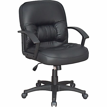 Lorell® Tufted Ergonomic Bonded Leather Mid-Back Chair, Black