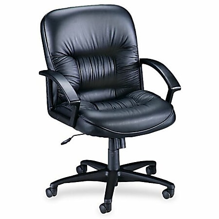 Lorell® Tufted Ergonomic Bonded Leather Mid-Back Chair, Black