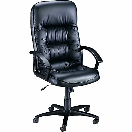 Lorell® Tufted Ergonomic Bonded Leather High-Back Executive Chair, Black