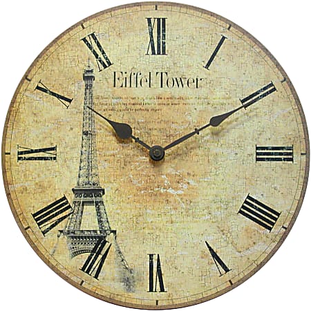 Infinity Instruments Round Wall Clock, Eiffel Tower, 13 1/2", Cream