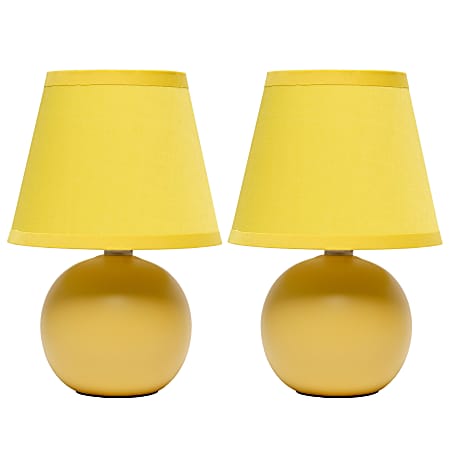 Simple Designs  Mini Ceramic Globe Table Lamp, 8.66"H, Yellow, 2pk