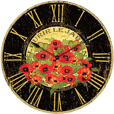 Infinity Instruments Round Wall Clock, Floral, 24"