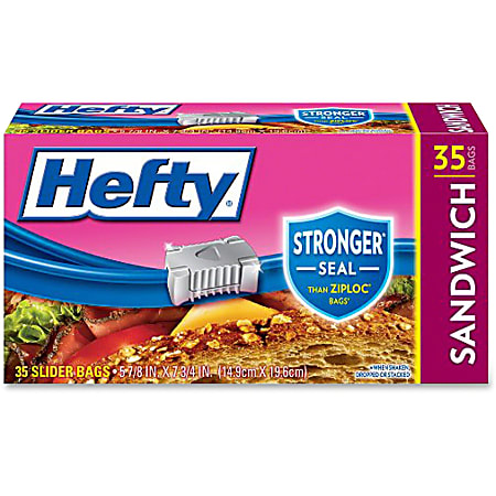 Hefty® OneZip™ Sandwich Storage Bags, 1.4 Gallon, Clear, Box Of 35