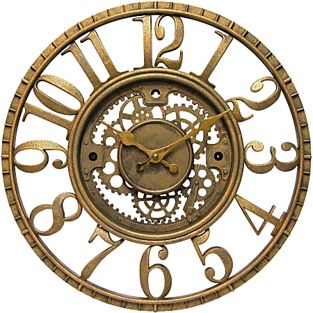 Infinity Instruments Round Wall Clock, 15 1/2", Gold
