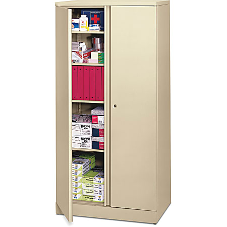 basyx by HON® Easy-To-Assemble Adjustable-Shelf Storage Cabinet, 4-Shelves, 72"H x 36"W x 18"D, Putty