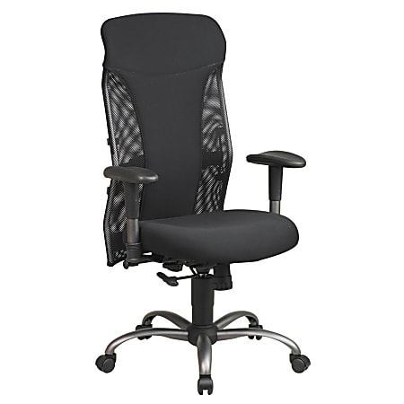 Office Star™ Pro-Line™ II Mesh High-Back Chair With Titanium-Finish Accents, 47"H x 26 3/4"W x 24"D, Black/Titanium Frame, Black Fabric