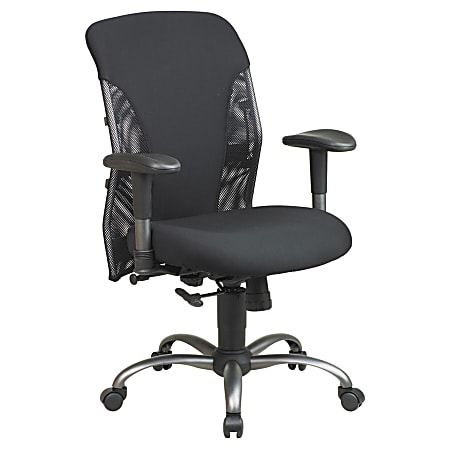 Office Star™ Pro-Line™ II Mesh Mid-Back Chair With Titanium-Finish Accents, 41 1/4"H x 26 3/4"W x 24"D, Black/Titanium Frame, Black Fabric