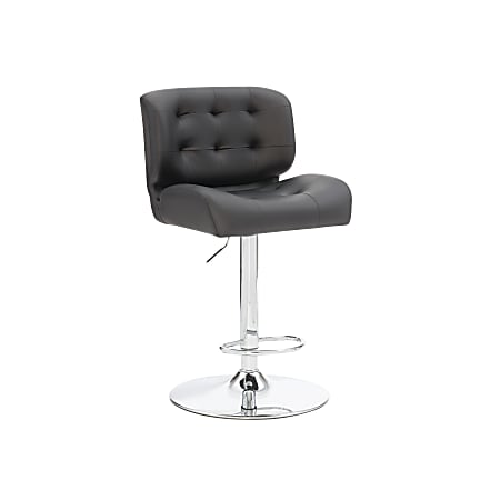 Powell Quimby Adjustable Faux Leather Bar Stool With Back, Black/Chrome