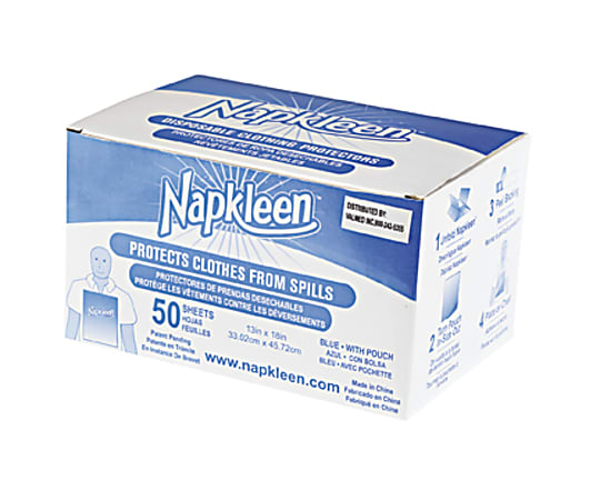 Napkleen Disposable Bibs, 2-ply Tissue, 1-ply Poly, 13 x 18, Light Blue, 50/Box